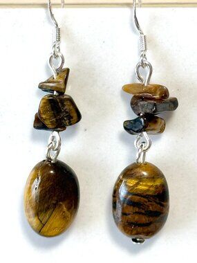 2/$20, Tigers Eye Dangle Earrings, Genuine gemstone & Sterling Silver Hooks